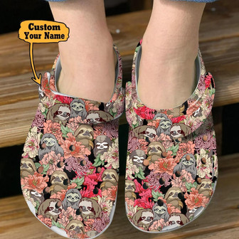 Sloth Floral Pattern Clog Style Clog Animal Print - Monsterry