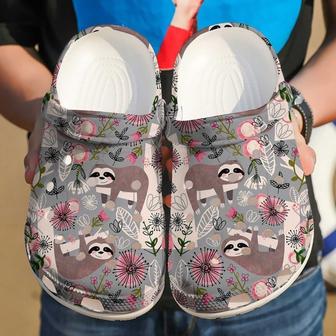 Sloth Florals 105 Gift For Lover Rubber Clog Shoes Comfy Footwear - Monsterry AU