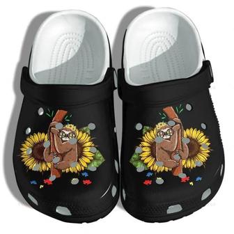 Sloth Sunflower Puzzle Autism Awareness Puzzle Gift For Lover Rubber Clog Shoes Comfy Footwear - Monsterry