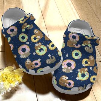 Sloths Love Donut Cute Animal Gift For Lover Rubber Clog Shoes Comfy Footwear - Monsterry