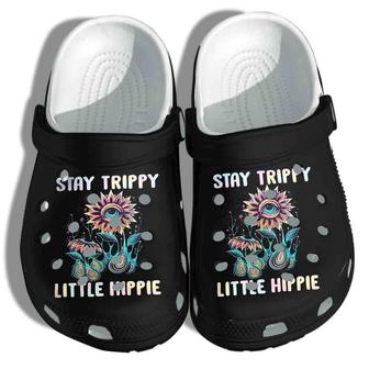 Stay Trippy Little Hippie Flower Eyes Art Gift For Lover Rubber Clog Shoes Comfy Footwear - Monsterry UK