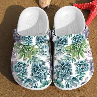 Succulent Watercolor Pattern Succulent Clog Rubber Clog Shoes Comfy Footwear - Monsterry
