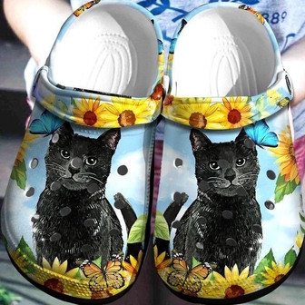 Sunflower And Black Cat Shoes - Cute Animal Clogbland Clog Birthday Gift For Man Woman - Monsterry