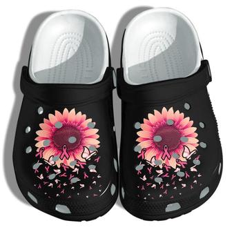 Sunflower Breast Cancer Awareness Merch Shoes - Butterfly Pink Cancer Beach Shoes Support Women - Monsterry