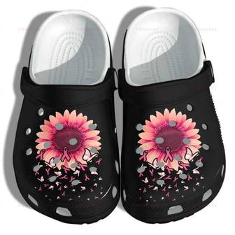 Sunflower Breast Cancer Awareness Merch Shoes - Butterfly Pink Cancer Gift For Lover Rubber Clog Shoes Comfy Footwear - Monsterry