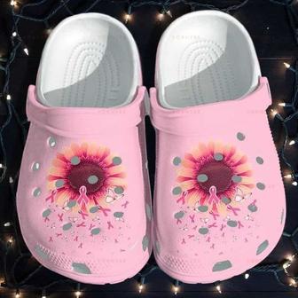 Sunflower Breast Cancer Awareness Merchrubber Clog Shoes Comfy Footwear - Monsterry