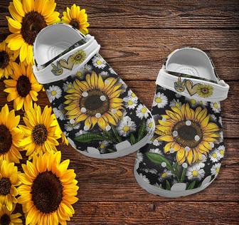 Sunflower Daisy Peace Croc Shoes - Peace Love Sunflower Shoes Croc Clogs Gift Grandaughter - Monsterry AU