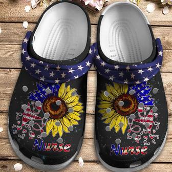 Sunflower Nurse Us Flag Shoes 4Th Of July - Nurse Shoe Outdoor Shoes Birthday Gift For Woman Girl Daughter Sister Friend - Monsterry AU