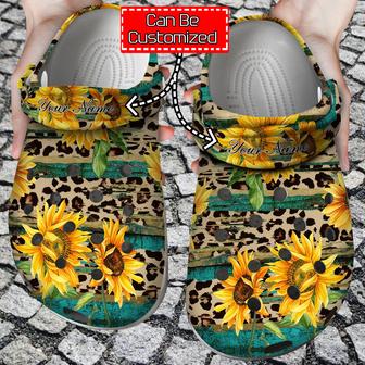 Sunflower Print - Rustic Sunflower Tea Wood Leopard Clog Shoes For Men And Women - Monsterry