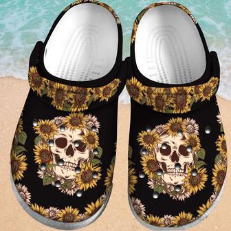 Sunflower Skull Gift For Lover Rubber Clog Shoes Comfy Footwear - Monsterry DE