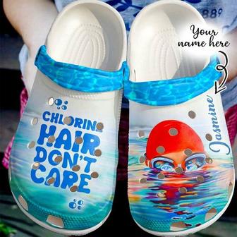 Swimming Personalized Chlorine Hair Dont Care 102 Gift For Lover Rubber Clog Shoes Comfy Footwear - Monsterry DE