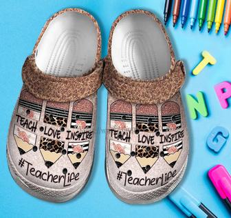 Teacher Life Love Inspire Shoes For Wife Mother Day- Teacher Pencil Twinkle Leopard Shoes Croc Clogs Customize - Monsterry