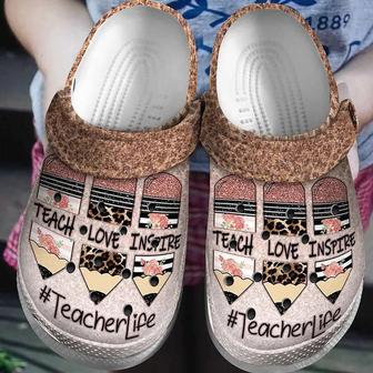 Teacher Life Teach Love Inspire Teacher Rubber Clog Shoes Comfy Footwear - Monsterry AU