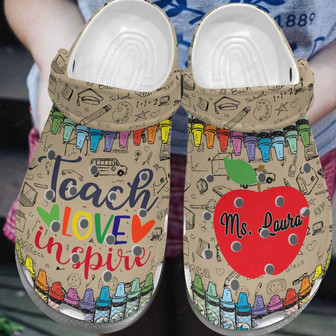 Teacher Personalized Name Teach Love Inspire Clogband Clog Shoes For Men Women - Monsterry