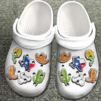 Texas With Symbols Gift For Fan Classic Water Rubber Clog Shoes Comfy Footwear - Monsterry DE