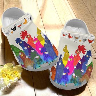 Water Color Rooster Colorful Chicken Gift For Lover Rubber Clog Shoes Comfy Footwear - Monsterry AU
