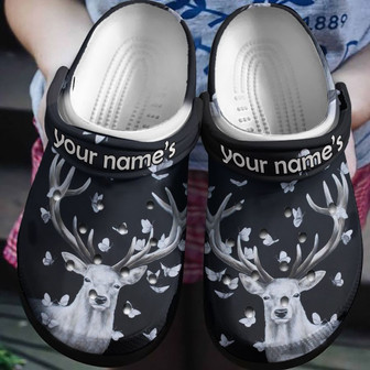 White Deer And Butterfly Shoes Clogbland Clog Birthday Gifts For Girl Daughter Sister - Monsterry
