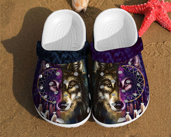 Wolf Art Dreamcatcher Two Face Rubber Clog Shoes Comfy Footwear - Monsterry