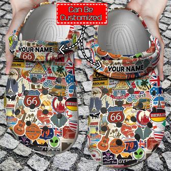 World Travel - Personalized World Travel Maps Airplane Air And Famous Buildings Signs Stickers Clog Shoes For Men And Women - Monsterry UK
