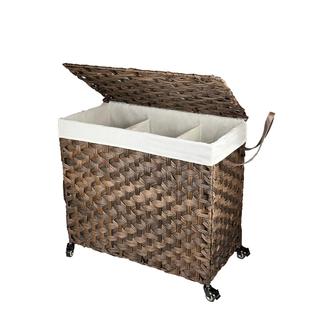 Brown Wicker Laundry Basket with Lid, 39.6 Gallon (150L) Laundry Hamper with Wheels | Rusticozy DE