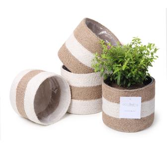 Set of 4 Jute Planter Basket Sustainable Woven Rope Covers for Decorating Indoor Outdoor Plants Pots | Rusticozy CA