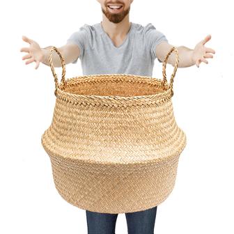Large 19.5in Sedge Wicker Planters Belly Basket Belly Basket for Plant, Grocery, Picnic | Rusticozy UK