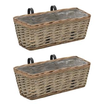 Rectangular Wicker Balcony Planters with PE Lining Rustic Brown Garden and Patio Flower Pots Set of 2 | Rusticozy AU