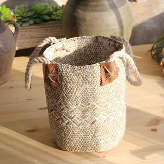 Rural Style Storage Of Natural Straw Woven Flower Pots with Handles | Rusticozy