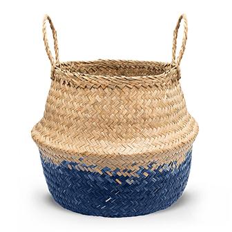 Small 12.5in Natural Blue Sedge Wicker Planters Belly Basket Belly Basket for Plant, Grocery, Picnic, Laundry | Rusticozy AU