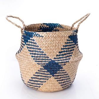 Small Versatile Sedge Wicker Planters Belly Basket Stylish Indoor Boho Basket with Handles | Rusticozy