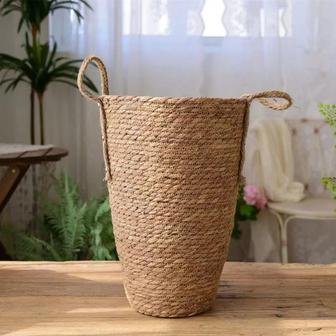 Tall Natural Wicker Planter Basket Flower Pot Home Garden Decor Laundry Bucket Dirty Clothes Storage Baskets Toy Holders | Rusticozy UK