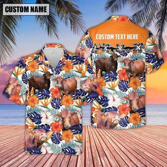 Beefmaster Hibiscus Blue Floral Custom Name Hawaiian Shirt, Farm Hawaiian Shirt, Farmer Hawaii | Newhawaiianshirts AU