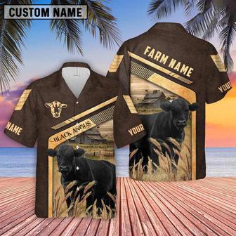 Black Angus Brown Pattern Customized Name Hawaiian Shirt, Farm Hawaiian Shirt, Farmer Hawaii | Newhawaiianshirts AU