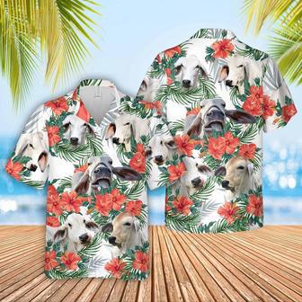 Brahman Cattle Hibucis Flower Pattern Hawaiian Shirt, Farm Hawaiian Shirt, Farmer Hawaii | Newhawaiianshirts DE