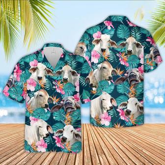 Brahman Cattle Palm Leaves Pattern Hawaiian Shirt, Farm Hawaiian Shirt, Farmer Hawaii | Newhawaiianshirts AU