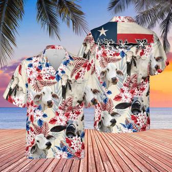 Brahman Cattle Texas Flag Hawaiian Flowers All Over Printed Hawaiian Shirt, Farm Hawaiian Shirt, Farmer Hawaii | Newhawaiianshirts AU