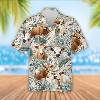 Brahman Cattle Tropical Leaf Pattern Hawaiian Shirt, Farm Hawaiian Shirt, Farmer Hawaii | Newhawaiianshirts UK