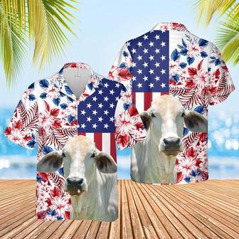 Brahman Cattle US Flag Flower Hawaiian Shirt, Farm Hawaiian Shirt, Farmer Hawaii | Newhawaiianshirts AU