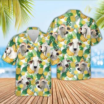 Brahman Cattle White Tropical Fruits Pattern Hawaiian Shirt, Farm Hawaiian Shirt, Farmer Hawaii | Newhawaiianshirts DE