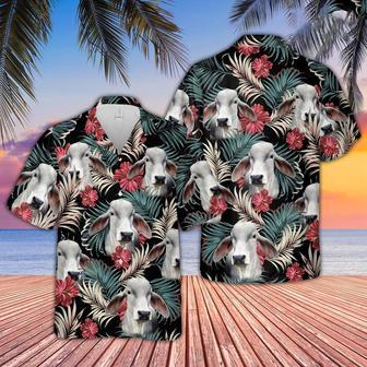 Brahman Dark Red Flowers Pattern Hawaiian Shirt, Farm Hawaiian Shirt, Farmer Hawaii | Newhawaiianshirts AU