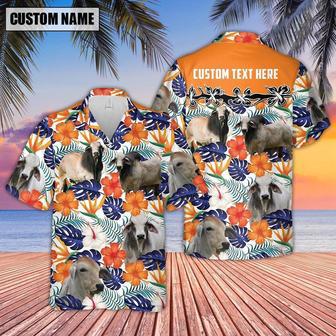 Brahman Hibiscus Blue Floral Custom Name Hawaiian Shirt, Farm Hawaiian Shirt, Farmer Hawaii | Newhawaiianshirts AU