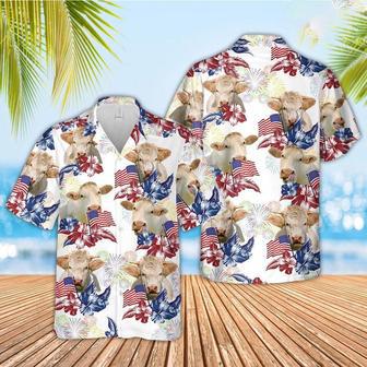 Charolais American Flowers And Flag Pattern Hawaiian Shirt, Farm Hawaiian Shirt, Farmer Hawaii | Newhawaiianshirts AU