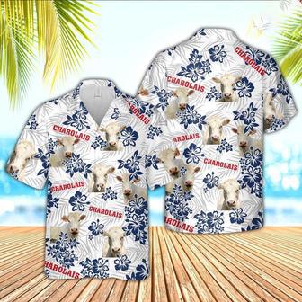 Charolais American White Flowers Pattern Hawaiian Shirt, Farm Hawaiian Shirt, Farmer Hawaii | Newhawaiianshirts AU