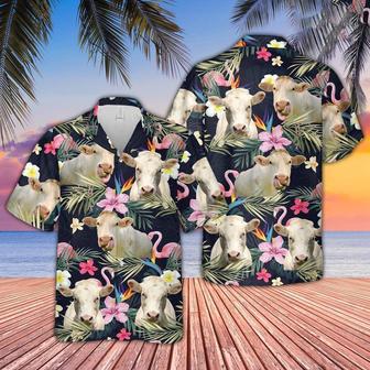 Charolais And Flamingo Flower Pattern Hawaiian Shirt, Farm Hawaiian Shirt, Farmer Hawaii | Newhawaiianshirts DE