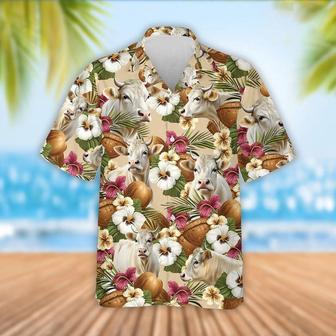 Charolais Cattle Coconut Tropical Flowers Hawaiian Shirt, Farm Hawaiian Shirt, Farmer Hawaii | Newhawaiianshirts UK