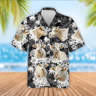 Charolais Cattle Palm Tree Pattern Hawaiian Shirt, Farm Hawaiian Shirt, Farmer Hawaii | Newhawaiianshirts CA