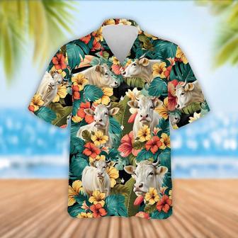 Charolais Cattle Tropical Flowers Hawaiian Shirt, Farm Hawaiian Shirt, Farmer Hawaii | Newhawaiianshirts AU