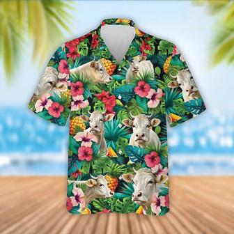 Charolais Cattle Tropical Fruits Pattern Hawaiian Shirt, Farm Hawaiian Shirt, Farmer Hawaii | Newhawaiianshirts UK