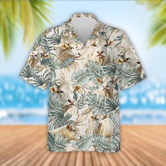 Charolais Cattle Tropical Leaf Pattern Hawaiian Shirt, Farm Hawaiian Shirt, Farmer Hawaii | Newhawaiianshirts