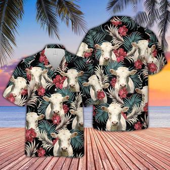 Charolais Dark Red Flowers Pattern Hawaiian Shirt, Farm Hawaiian Shirt, Farmer Hawaii | Newhawaiianshirts AU